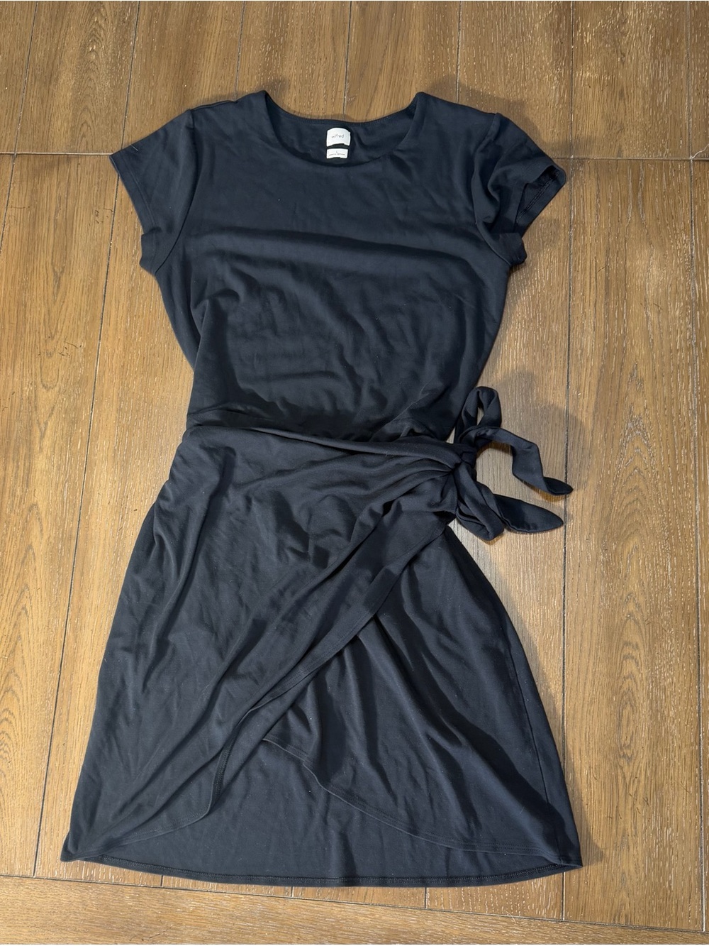 Aritzia Wilfred Lune Mini Wrap Dress Black Women's Size L Stretch LBD